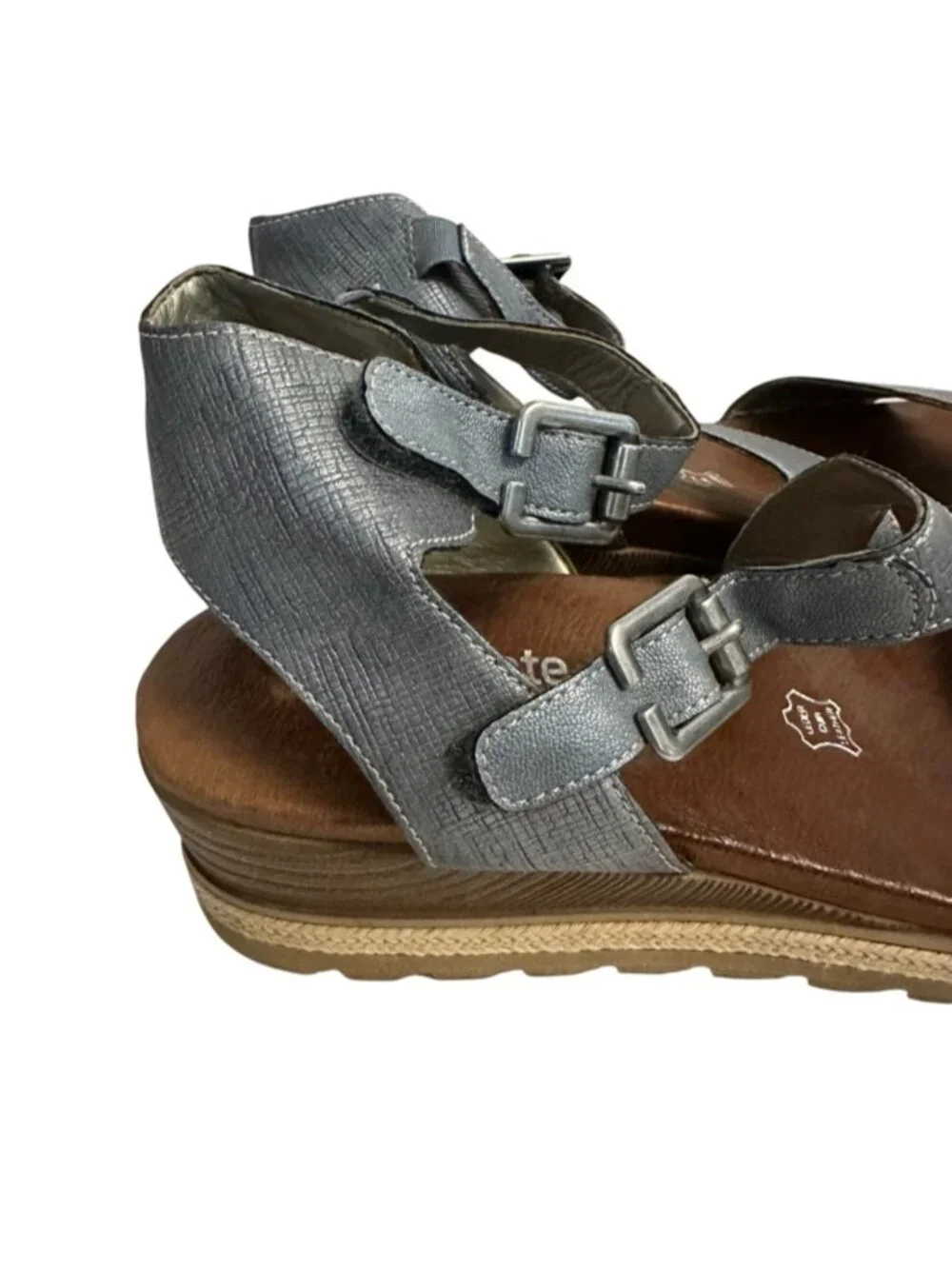 Remonte Icess 51 Denim Blue Leather Wedge Sandals Euro 41 Comfort Buckle